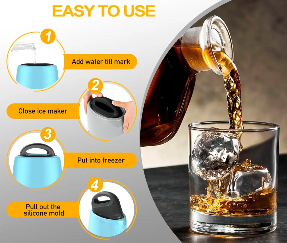 Premium Round Sphere Ice-Cube Mold Maker - 2 Crystal Clear Ice Cubes - immagine 3